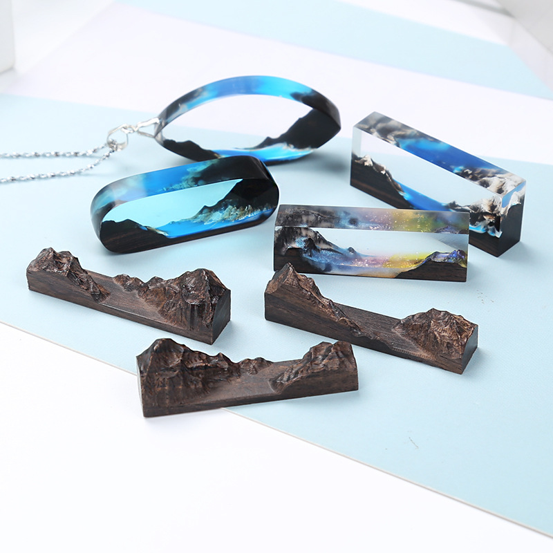 DIY Hand Made DIY Crystal Drop Glue Lovers Gift Haivow Mountain Peak Landscape Solid Wood Bracelet Pendant