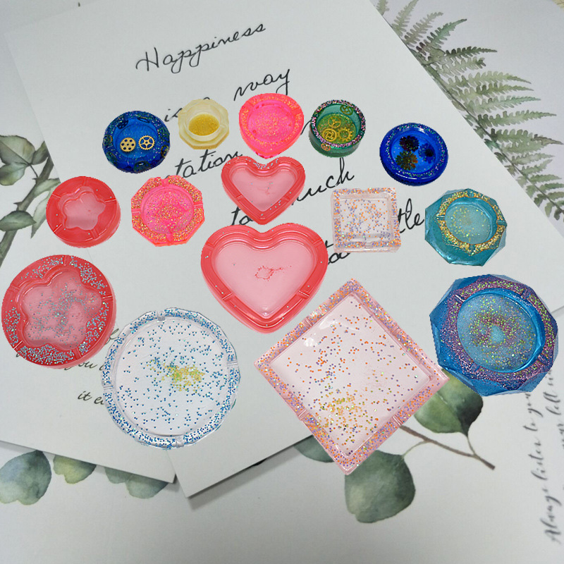 DIY Crystal Gel Drop Silicone Mold Ashtray Love Diamond Face Round Square Hand Mirror Dispensing Mold 012