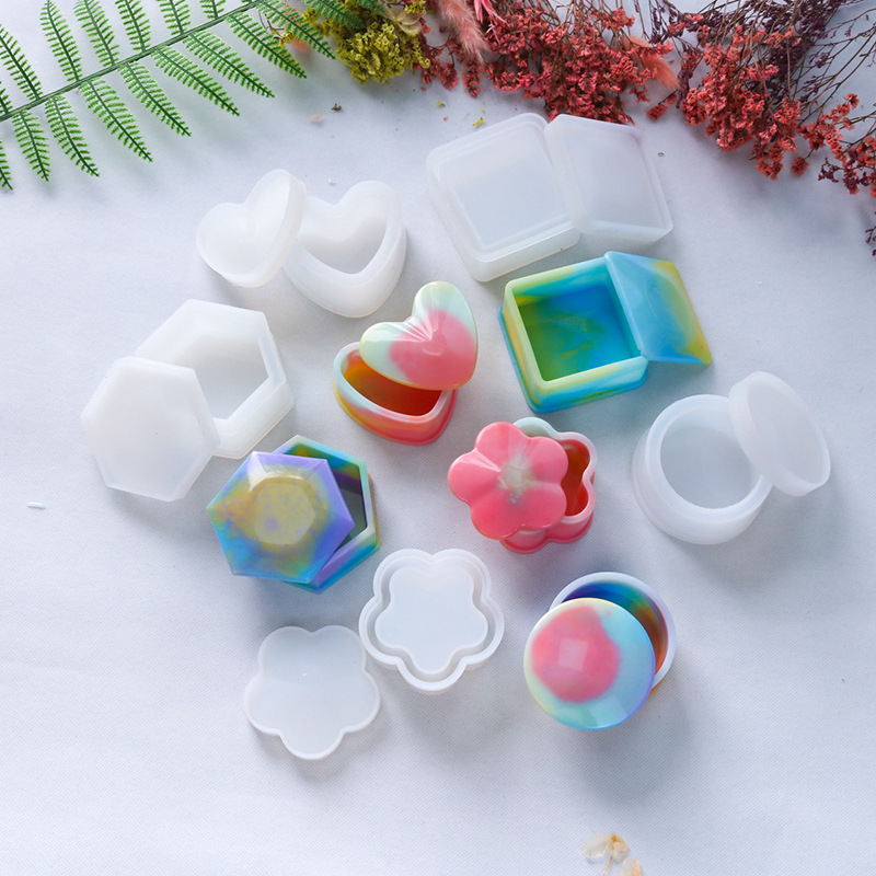 DIY Hexagonal Storage Box Mold Crystal Drop Glue Mirror Hand Set Table Plum Blossom Love Silicone Mold