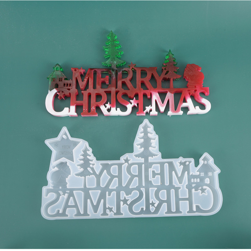 DIY Crystal Drop Mold Christmas Listing Ornaments Merry Christmas English Mirror Silicone Mold