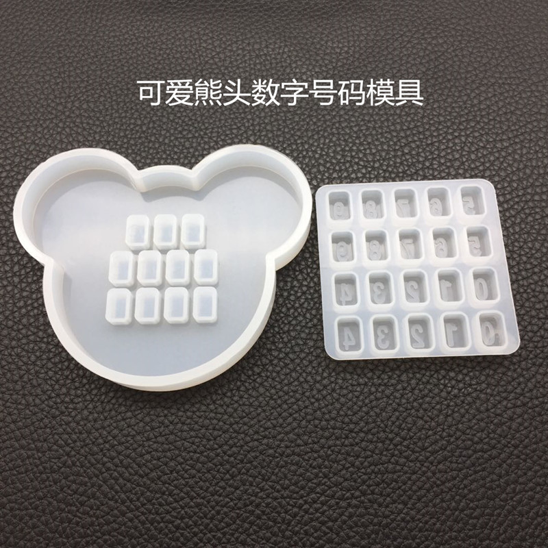 DIY Crystal Glue Mould Cute Bear Head Mold Digital Parking Plate Moving License Plate Manual Dispensing Mold Table