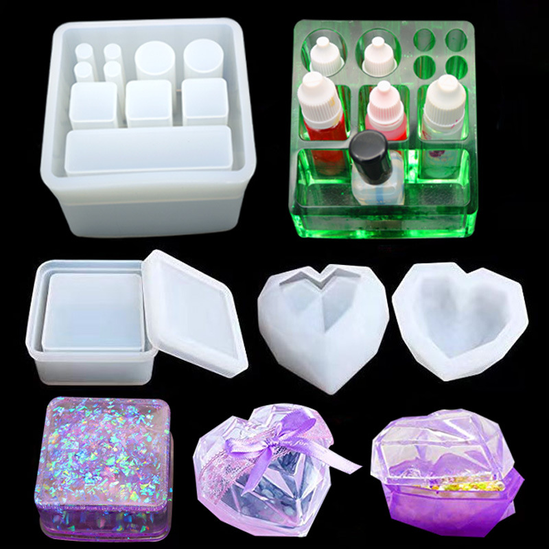 Crystal Drop Gel Silicone Suit 6 Storage Box Set Lipstick Handmade Mirror Mold