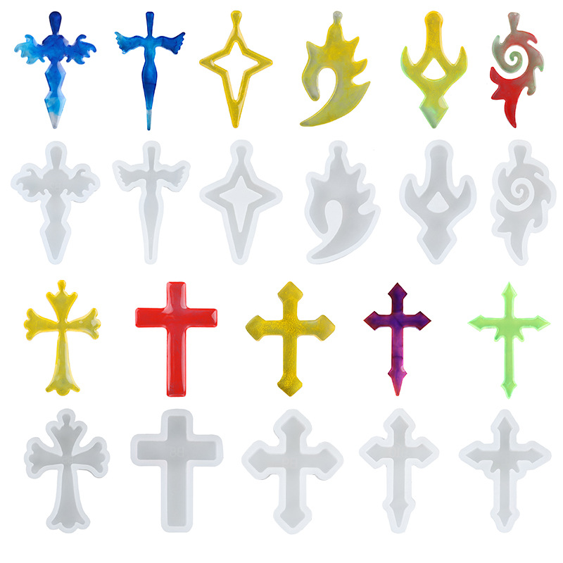 Crystal Drop Glue Cross Pendant Silicone Mold DIY Handmade Many Kinds of Cross Star Model Pendant