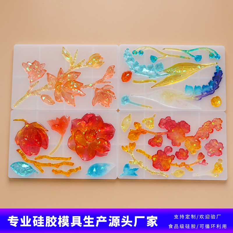 DIY Crystal Drop Glue 4 Flower Magnolia Silicone Mold Handmade Necklace Pendant
