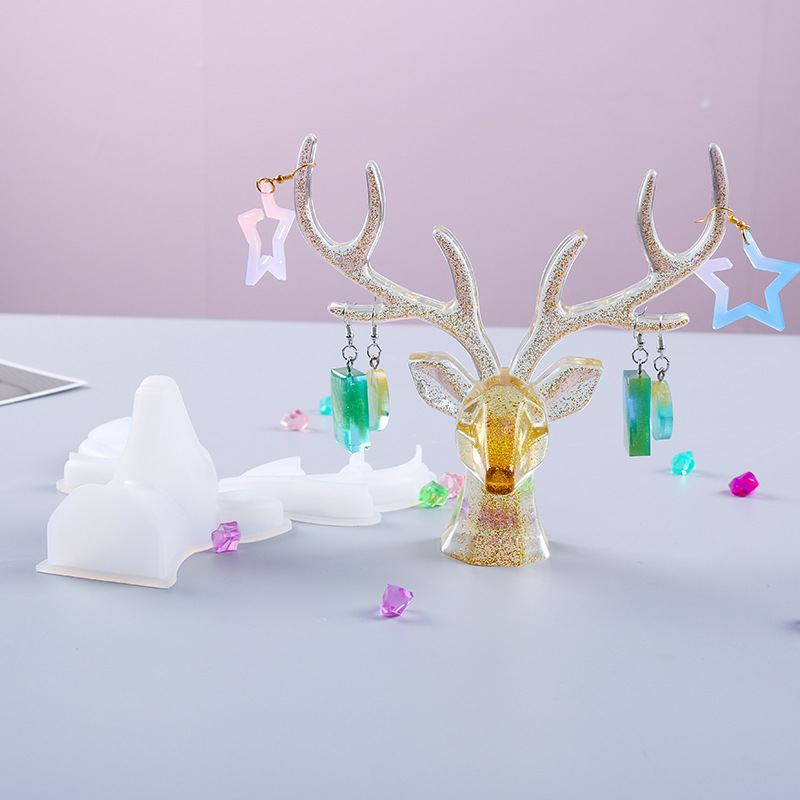 DIY Drop Mold 2 Deer Antler Ornaments Silicone Mold Hand Mirror Christmas Deer