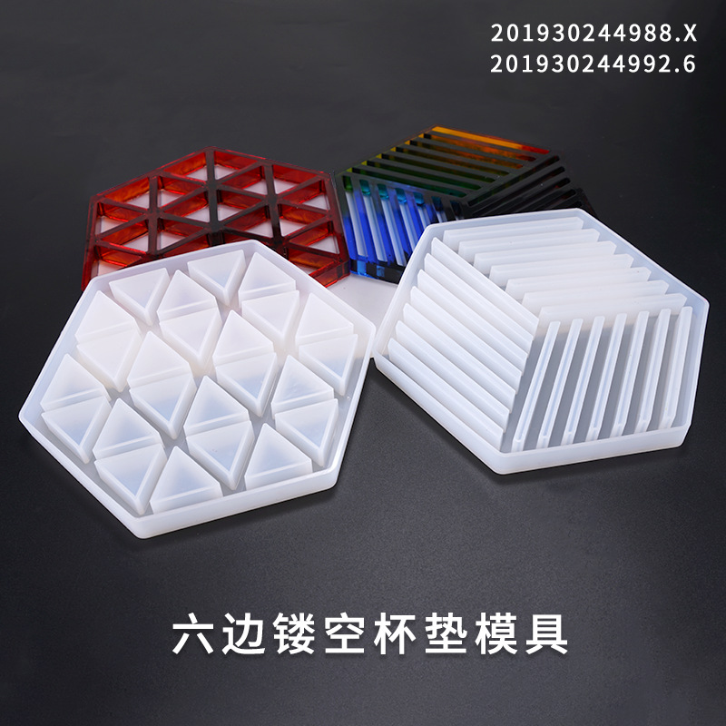 Crystal Drop Mold Hexagon Cup Pad DIY Hexagonal Inner Triangle Inner Stripe Cup Pad Silicone Mold