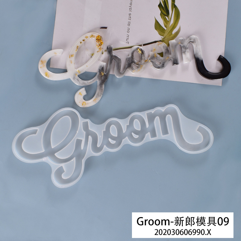 Crystal Drop Mold Groom English Letter Signboard Decoration Silicone Mold
