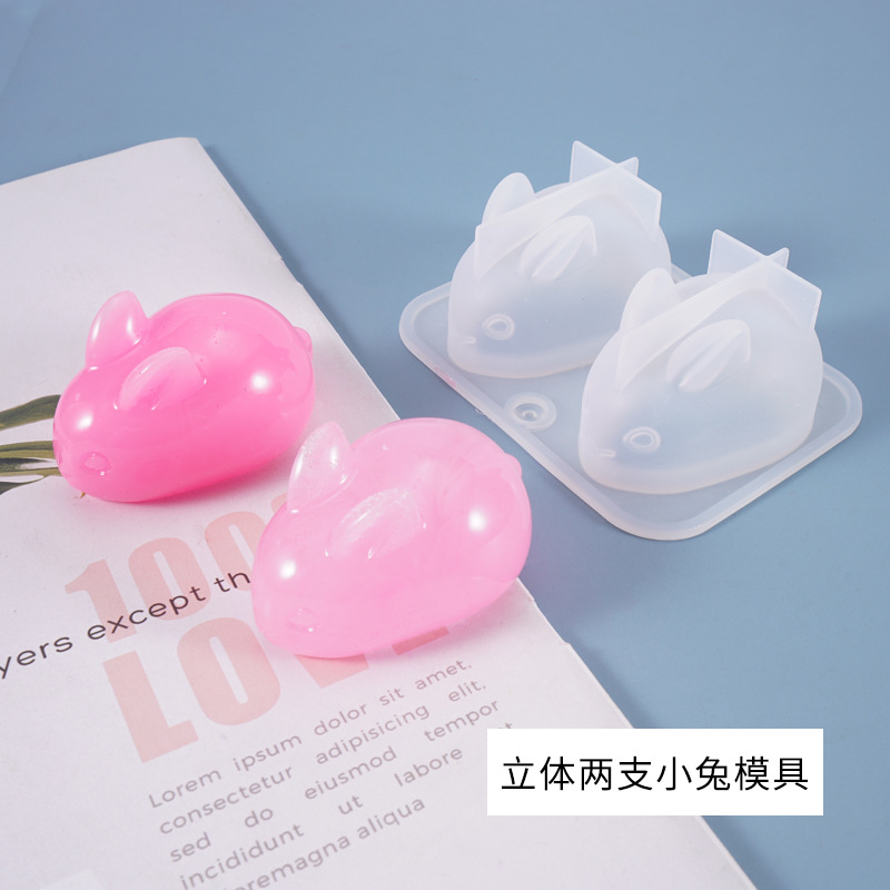 DIY Crystal Drop Mold Three Dimensional Small Rabbit Cute Cartoon Two Rabbit Mirror Silicone Mold