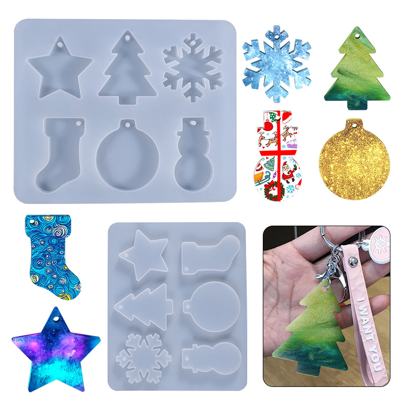 DIY Crystal Epoxy Mold Christmas Snowflake Snowman Tree Boots Bell Series Pendant Silicone Mold