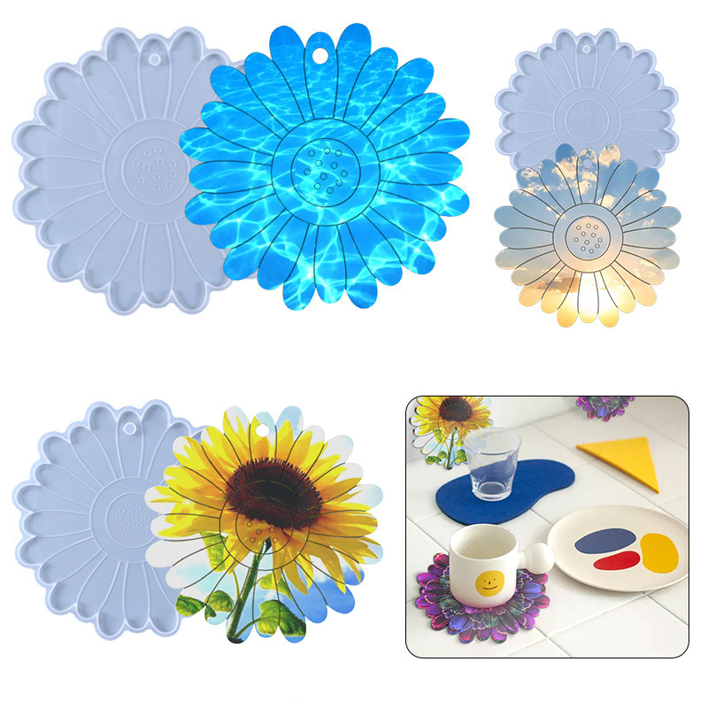 DIY Crystal Epoxy Mold Sunflower Coaster Table Silicone Mold