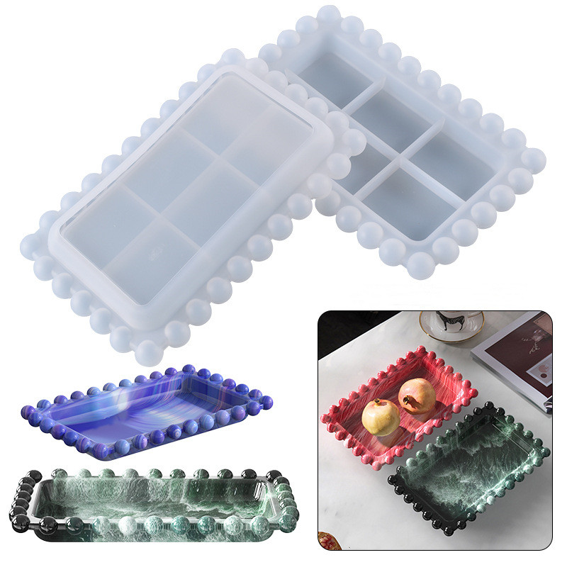 DIY Crystal Epoxy Mold Rectangular Beaded Storage Tray Jewelry Dish Silicone Mold