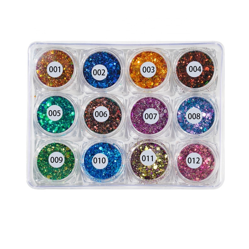 Nail Art Color Sequins Hexagonal Chameleon Fine Powder Glitter Patch 12 Color Glitter Powder Nail Art Sequins