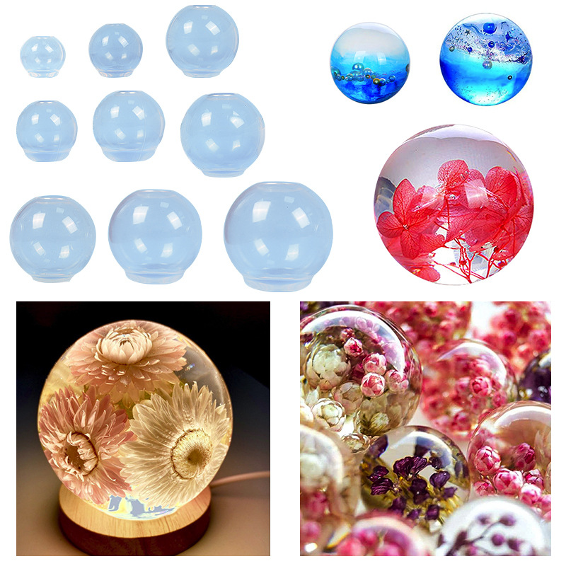Epoxy mold 9 high translucent spheres one free polishing silicone mold soap diy jewelry resin mold