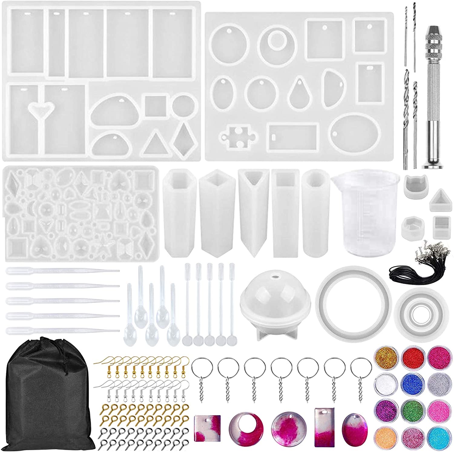 Silicone Casting Molds and Tools Set Resin Molds for Jewelry Making 129 Pcs DIY Epoxy Resin Molds for Making Jewelry Pendant