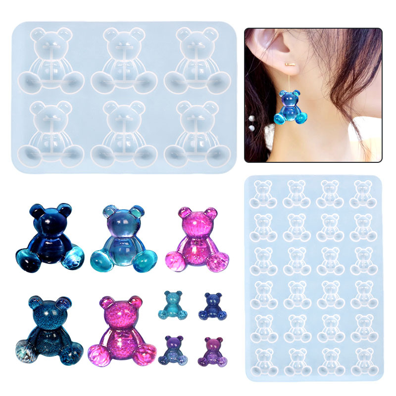 Diy Crystal Drop Glue Mold Bear Earrings Brooch Hairpin Violent Bear Silicone Mold Cross Border