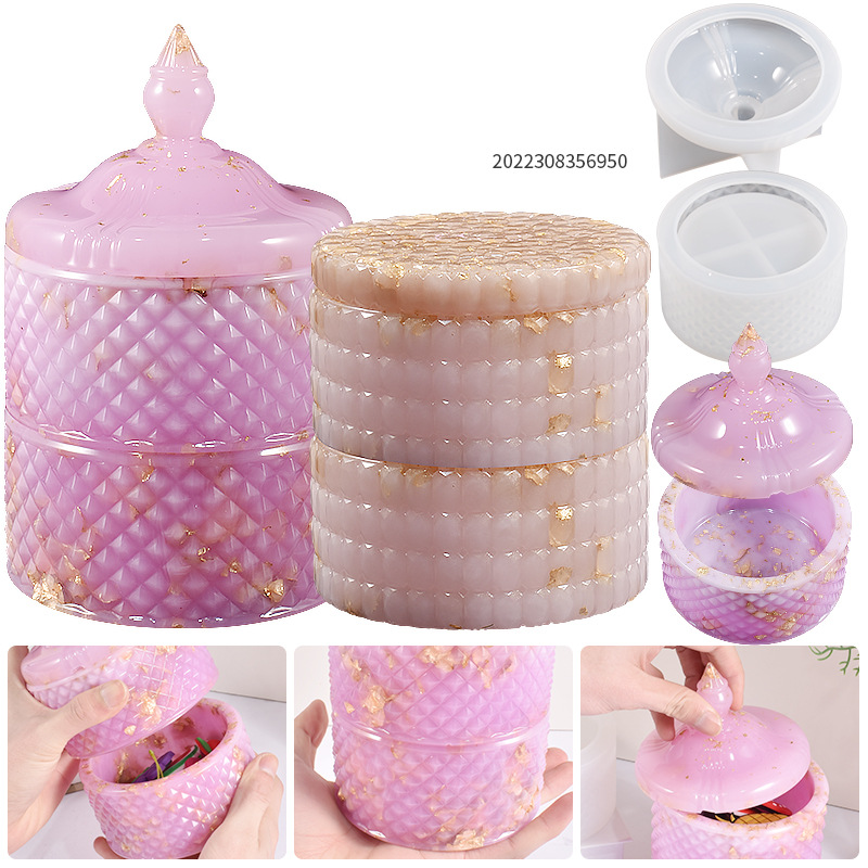Diy Resin Plaster Grinding Round Diamond Checkered Roman Stacking Storage Box Silicone Mold