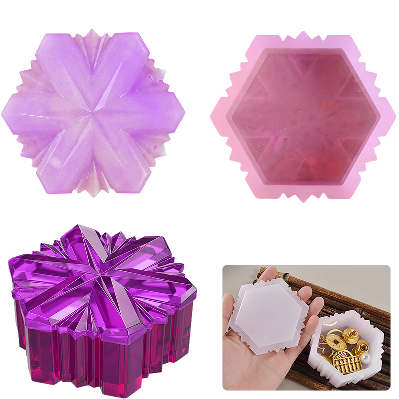 DIY Drip Rubber Mold Hexagonal Storage Jar Silicone Mold High Mirror Hexagonal Storage Box Grinder