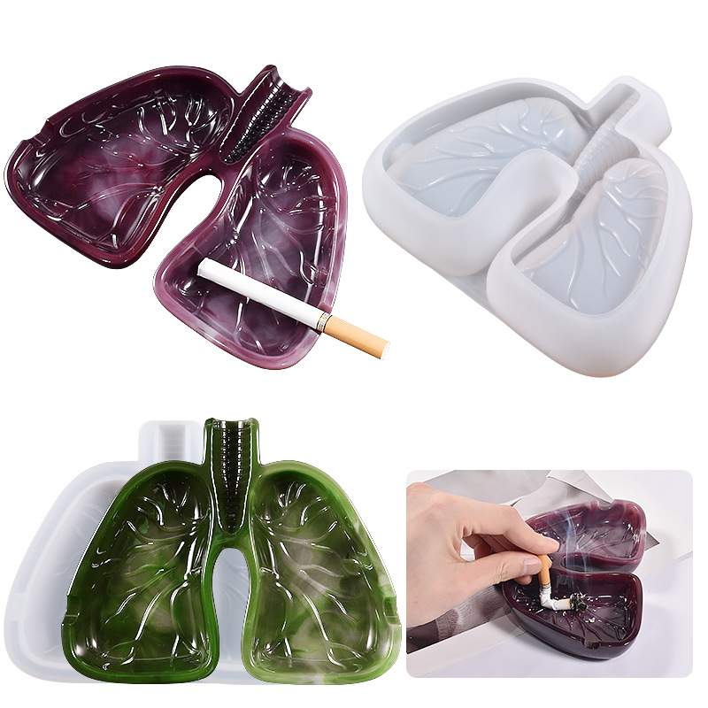 Crystal Drip Diy Resin Mirror Abrasive Lung Shape Ashtray Organizer Silicone Mold