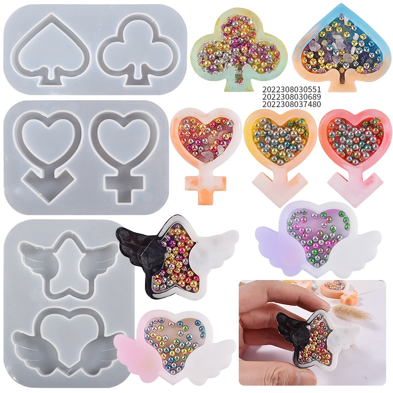 Diy Crystal Drip Rubber Mirror Grinding Peach Heart Plum Flower Love Angel Wings Quicksand Pendant Silicone Mold