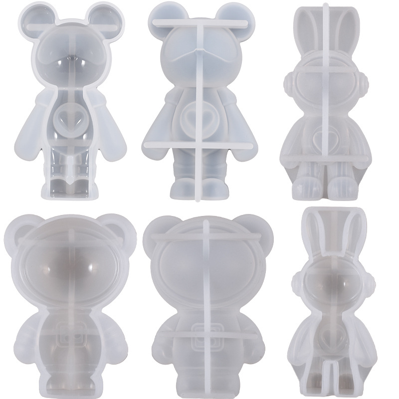 DIY Drip Rubber Space Rabbit Astronaut Bear Silicone Mold Resin Plaster Candle Ornament Keychain