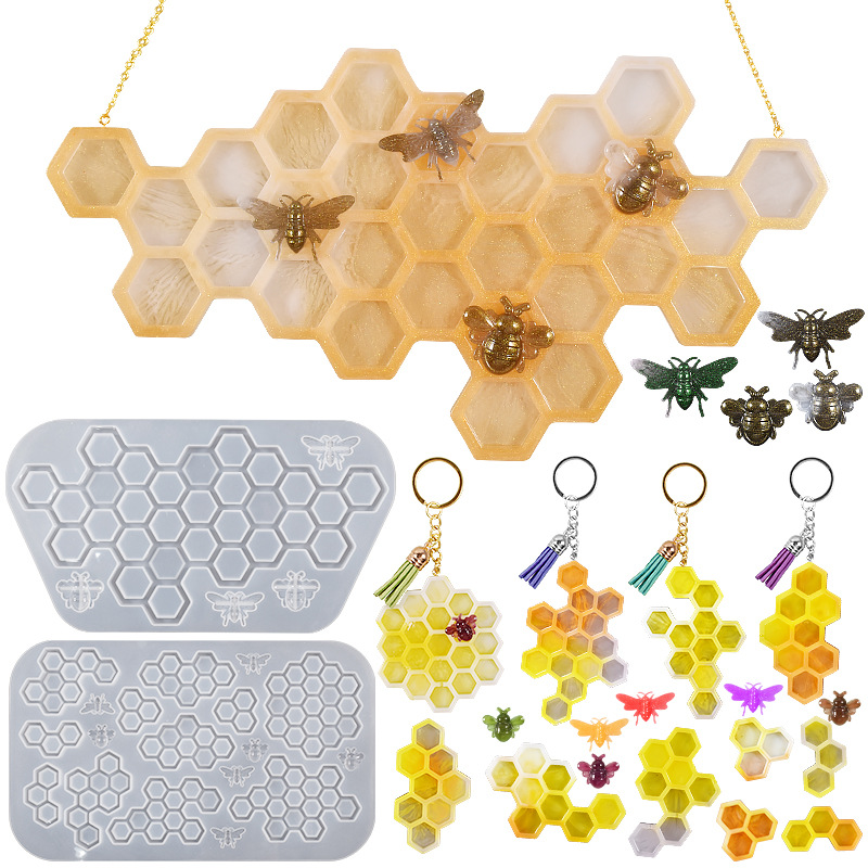 DIY Crystal Drip Resin Plaster Mirror Honey Beehive Keychain Door Tag Pendant Silicone Mold