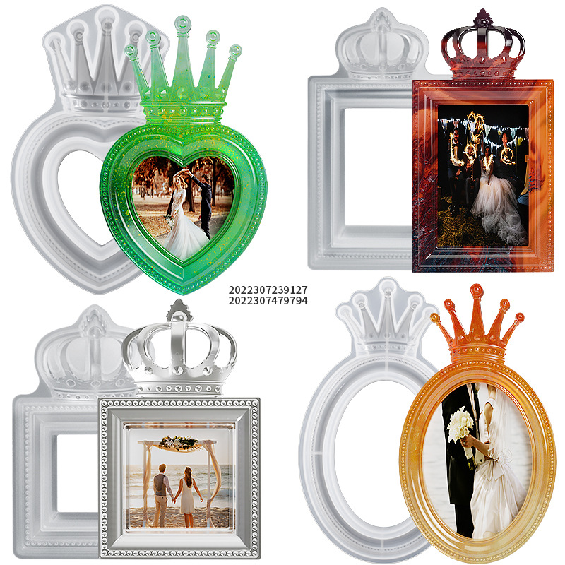 Diy Drip Resin Plaster Mill Love Heart Square Oval Vintage Crown Photo Frame Ornament Silicone Mold