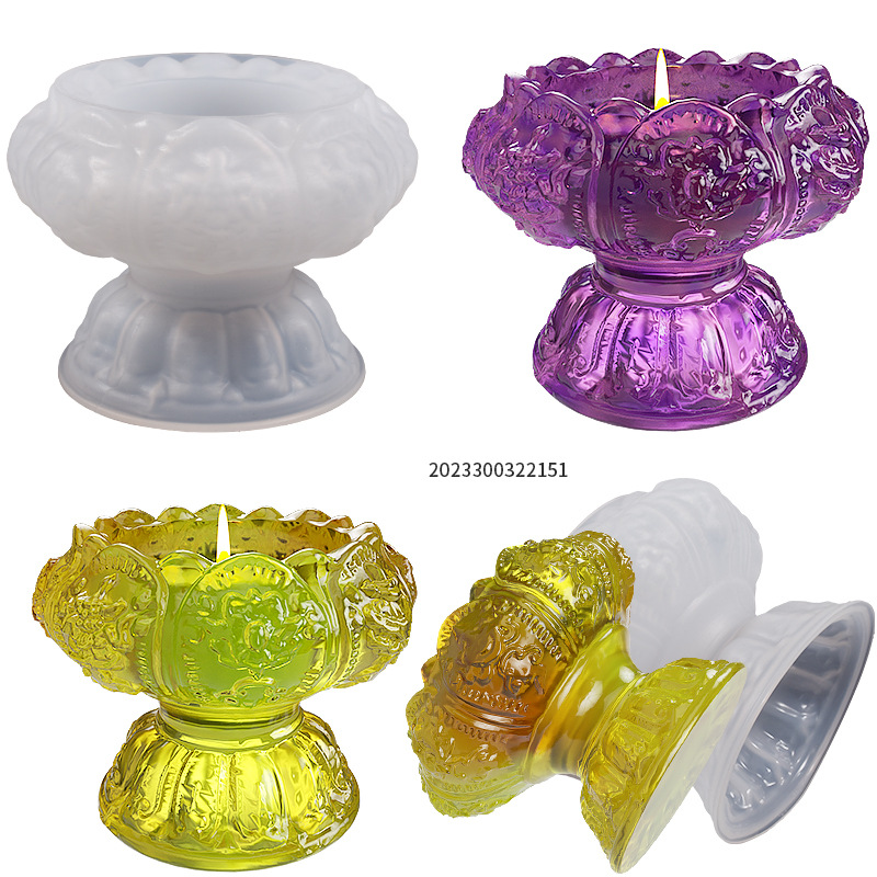 DIY Crystal Drip Rubber Lotus Flower Lace Base Conjoined Candle Ornament Candle Holder Silicone Mold