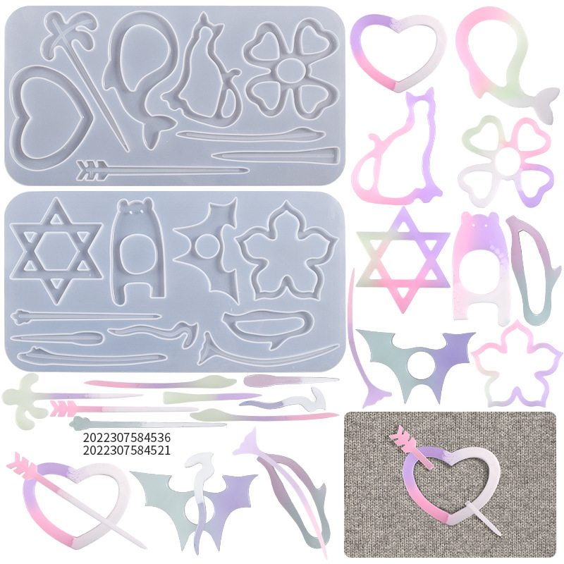 DIY Drip Rubber Sweater Button Grinder Hexagram Love Clover Dolphin Bear Button Silicone Mold