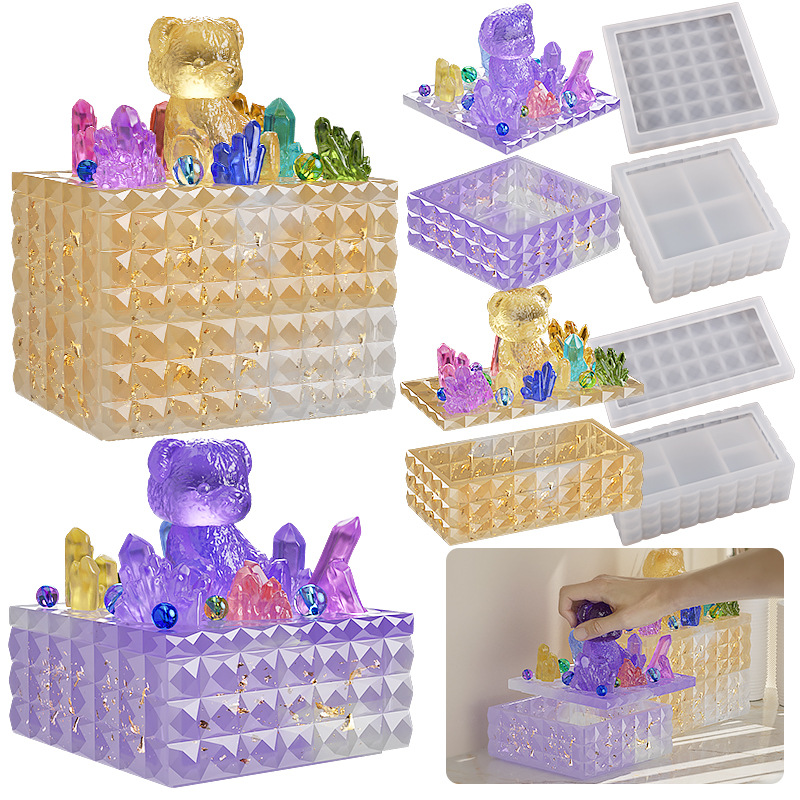 DIY Drip Glue Plaster Storage Box Square Rectangular Cut Diamond Stacking Storage Jar Silicone Mold