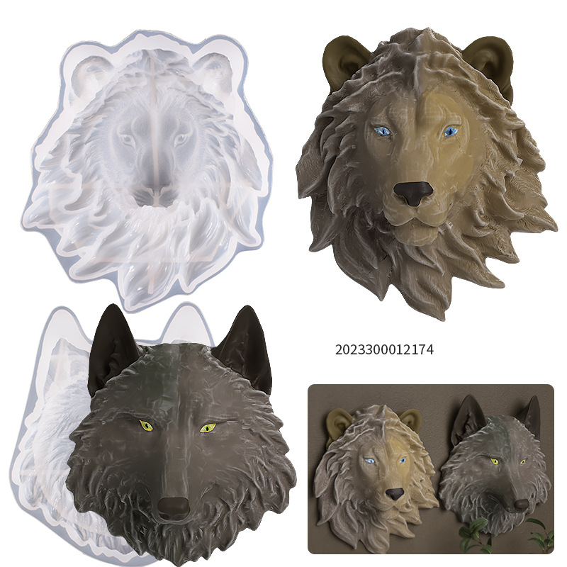 DIY Crystal Drip Resin Plaster Art Wall Hanging Oversized Lion Head Wolf Head Charm Silicone Mold