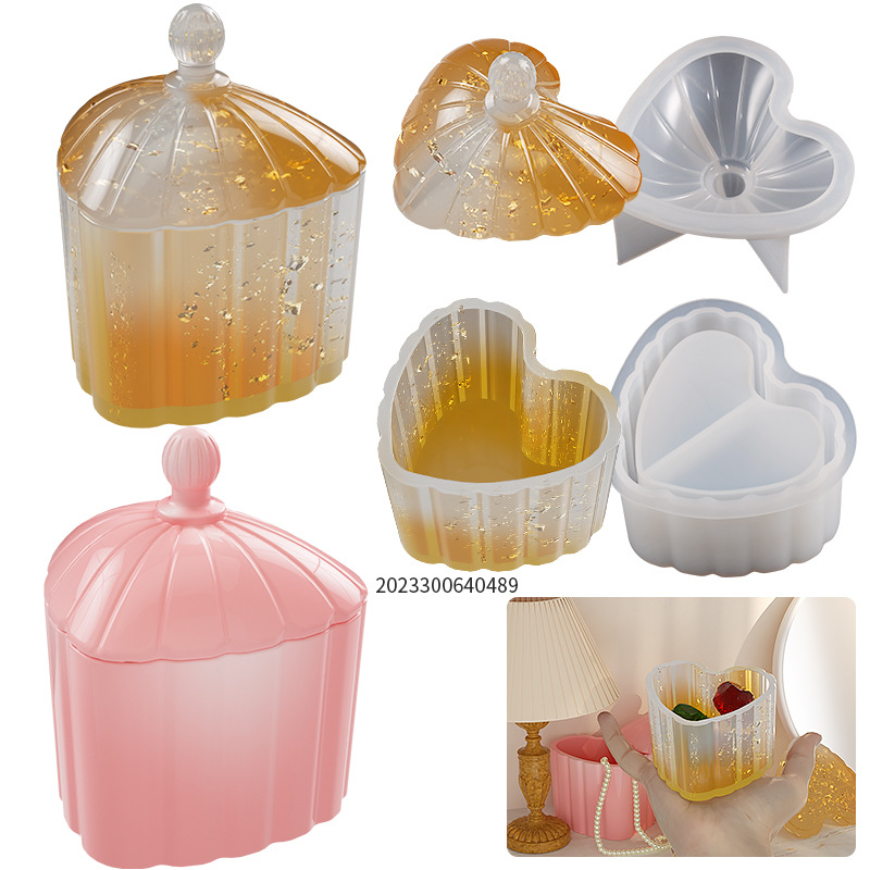 DIY Crystal Drip Resin Storage Box Love-Shaped Striped Lace Storage Jar Masonry Silicone Mold