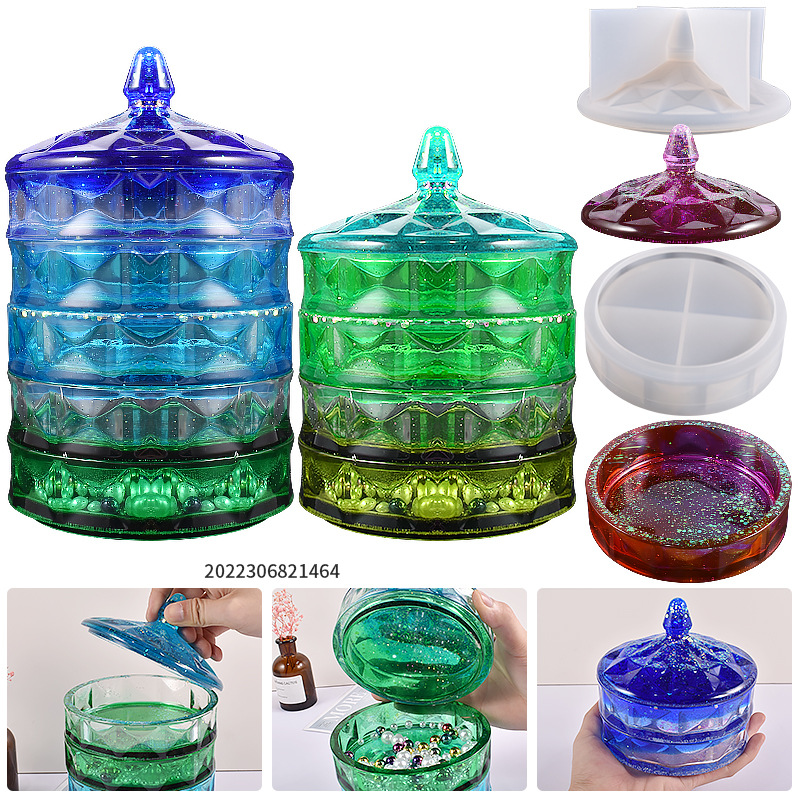 DIY Dripping Plaster Stacking Diamond Drill Pattern Storage Box European Multi-Layer Storage Jar Silicone Mold