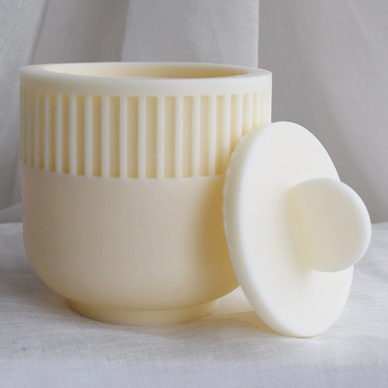 Round Candle Cup With Lid Silicone Mold Organizer Vertical Striped Candle Cup Drip Plaster Mold