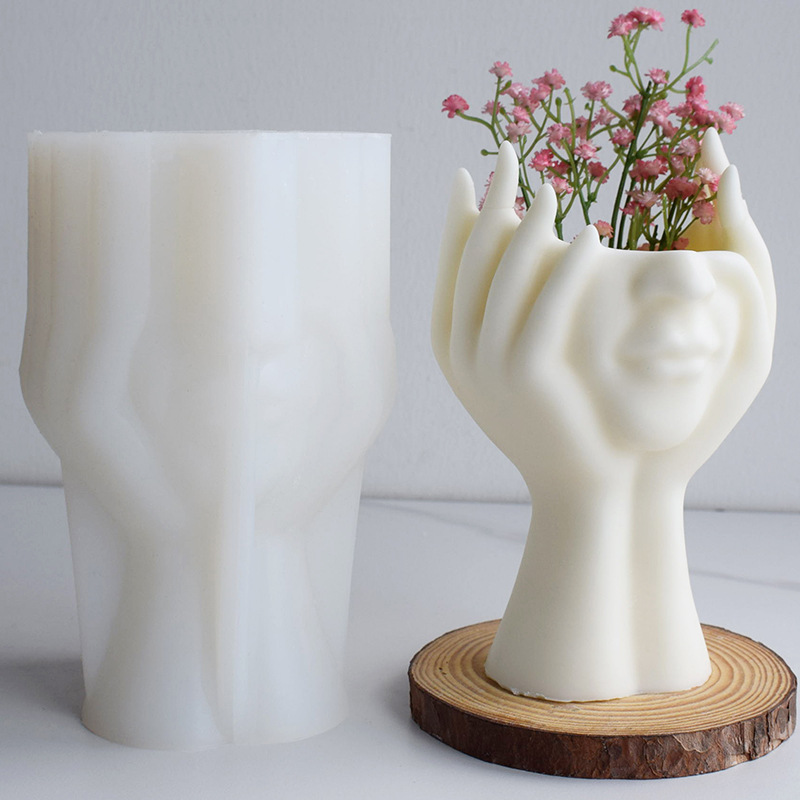Double Hand Holding Face Flower Pot Silicone Mold Diy Succulent Plaster Cement Mold Flower Pot Green Plant Potted Plant Drip Rub