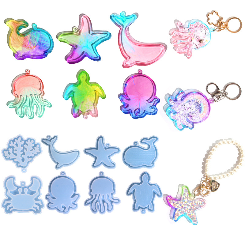 DIY Drip Rubber Mold Marine Animal Quicksand Silicone Mold Keychain Pendant Charm