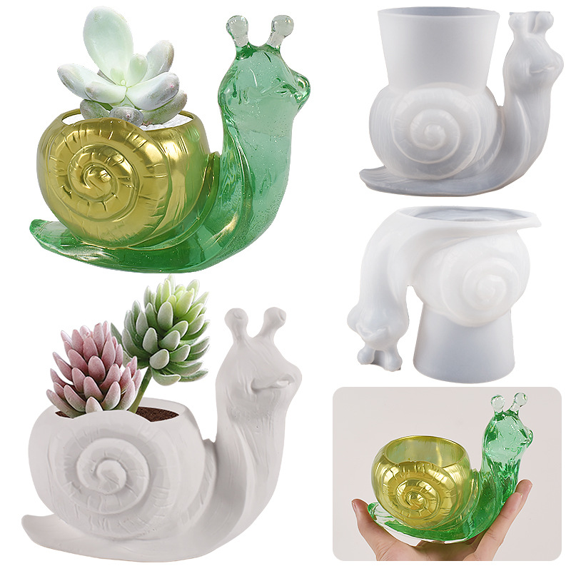 Crystal Drip Snail Arrangement Organizer Diy Resin Plaster 3D Flower Pot Plant Silicone Mold