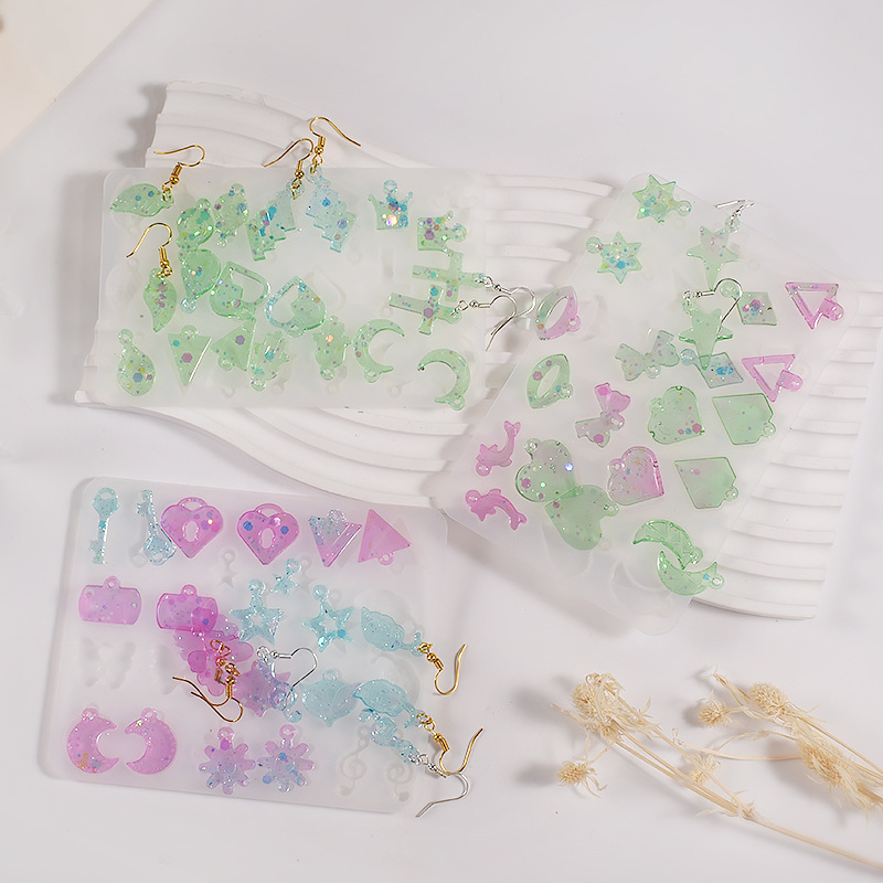 Resin Diy Earrings Pendant Silicone Mold Leaves Love Moon Cross Earrings Drip Grinder