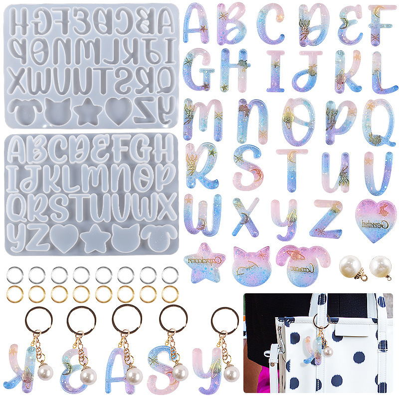 Crystal Drip Full Version Alphabet Mould New 26 English Alphabet Pendant Keychain Alphabet Cake Silicone Molds