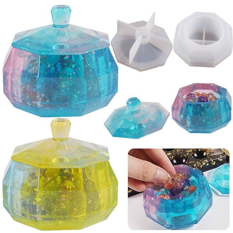 Diy Crystal Drip Organizer Mould Cutting Gemstone Organizer Jewelry Storage Epoxy Resin Jar Silicone Grinding