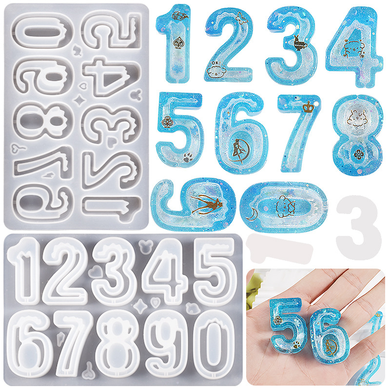 DIY Crystal Resin Drip Glue Arabic Numerals Quicksand Keychain Pendant Silicone Molds