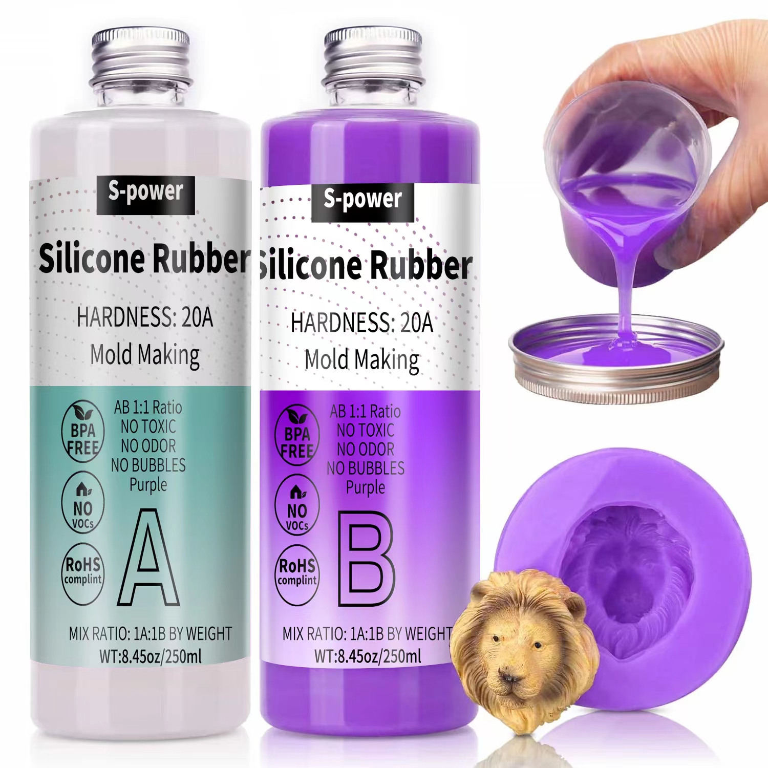 Liquid Silicone Rubber for DIY Mold Making Kit, Food Grade Purple Silicone for Make Molds AB Mixing Ratio 1:1for Chocolate Mold, Candy, Fondant, Resin, Plaster, Soap Mold Makes - (16.9oz )20A 